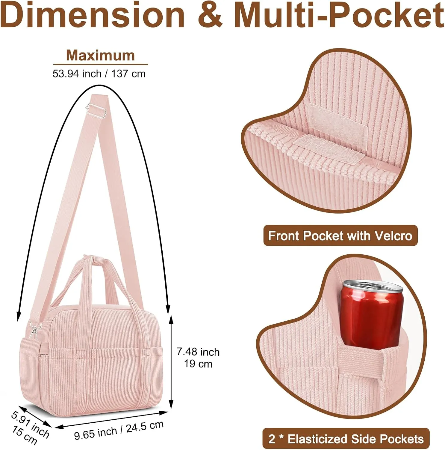Lunch Box Lunch Bag for Women Adults Men, Cute Insulated Reusable Lunchbox Leakproof Simple Lunch Boxes Soft Corduroy Lunch Tote Bag Large Cooler Bag Containers, with Shoulder Strap
