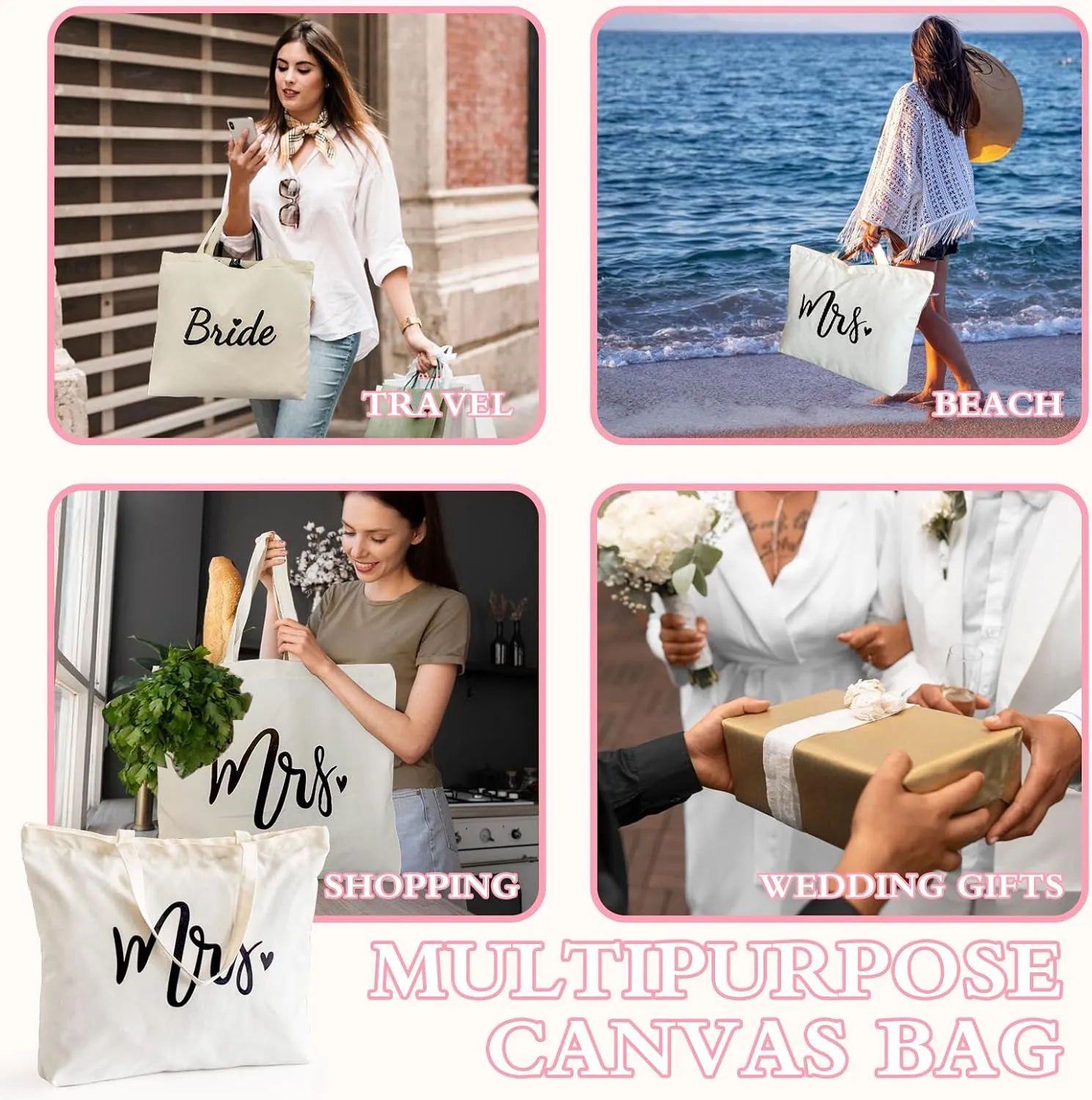 Lutto Canvas Bag with Zip Pocke - Wedding Engagement Bachelorette Birthday Mothers Day Gifts for Women