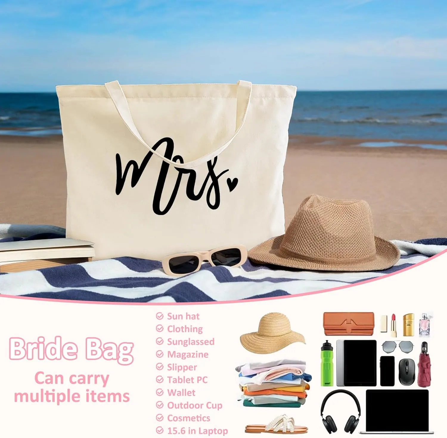 Lutto Canvas Bag with Zip Pocke - Wedding Engagement Bachelorette Birthday Mothers Day Gifts for Women