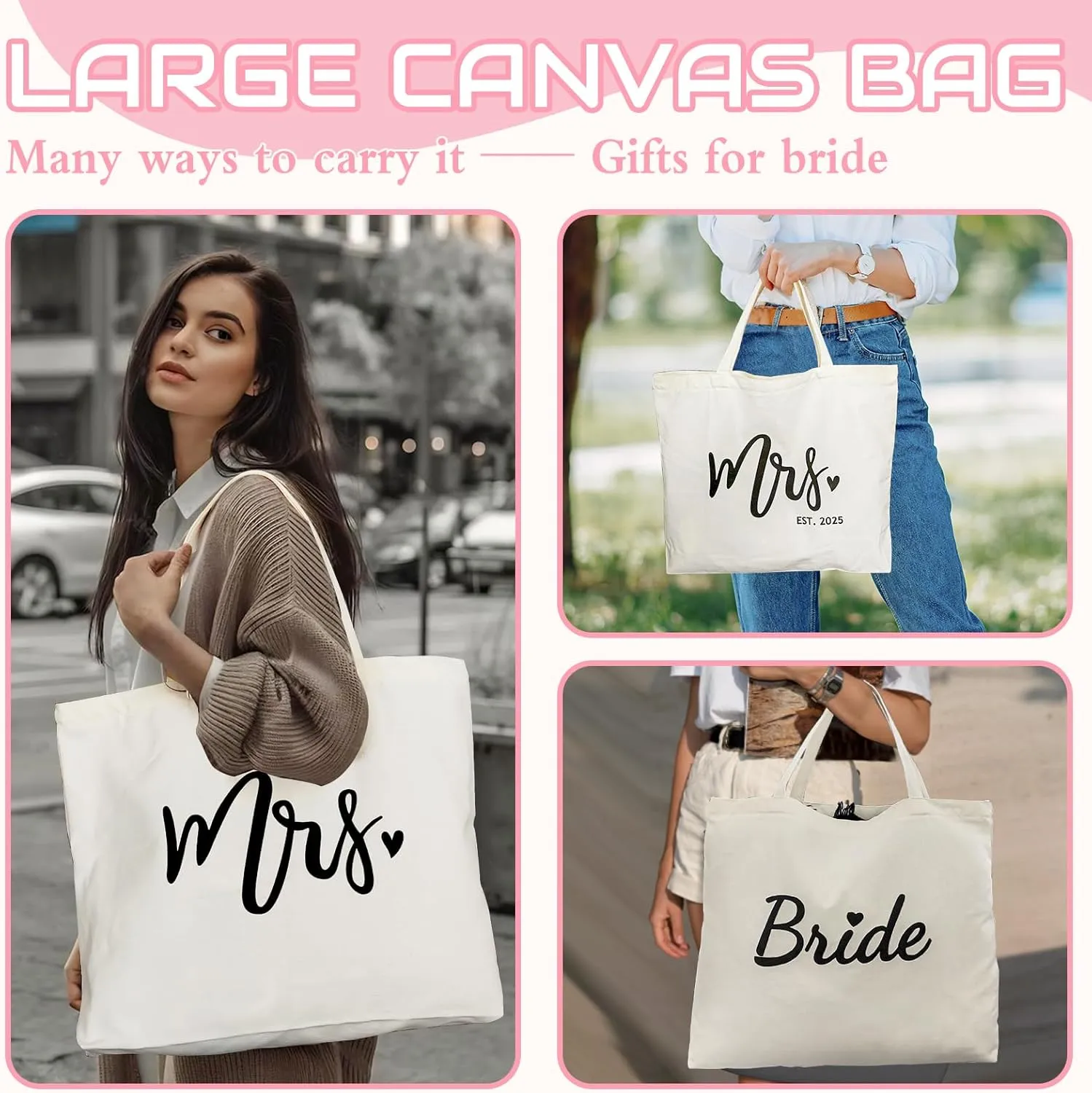 Lutto Canvas Bag with Zip Pocke - Wedding Engagement Bachelorette Birthday Mothers Day Gifts for Women