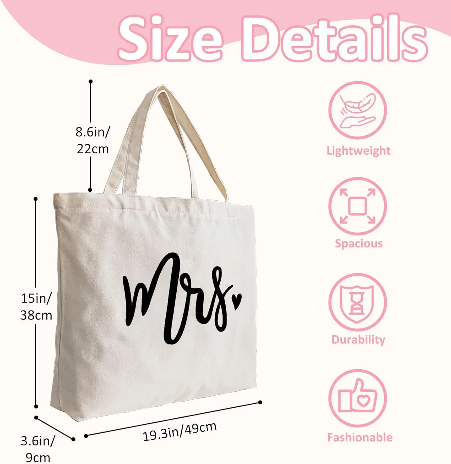 Lutto Canvas Bag with Zip Pocke - Wedding Engagement Bachelorette Birthday Mothers Day Gifts for Women
