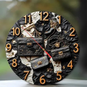 Luxury Black Leather Handbags for Women10-Inch Wooden Wall Clock, Silent Movement, Battery Operated (AA Batteries Not Included), Artistic Home Decor, Perfect for Home Accents