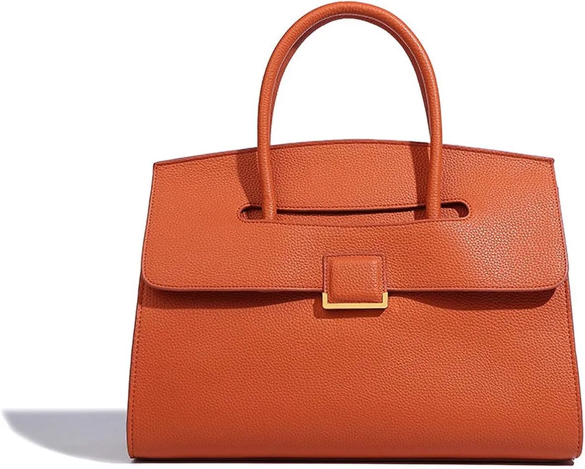 Luxury Women's Leather Top Handle Tote Bag Age Reduced Elegant Flap Briefcases