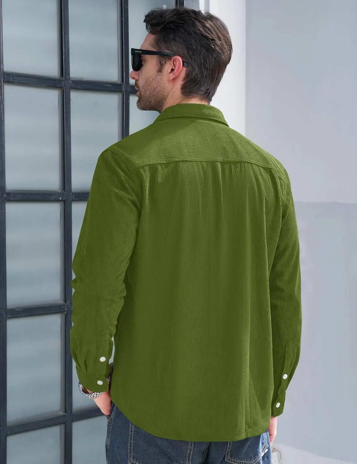 MAGCOMSEN Men's Corduroy Shirt Jacket Long Sleeve Lightweight Jacket Button-Up Casual Shacket with Flap Pockets
