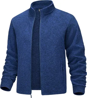 MAGCOMSEN Men's Fleece Full Zip Jacket Lightweight Stand Collar Jackets Soft Warm Windproof Casual Coats with Zipper Pockets