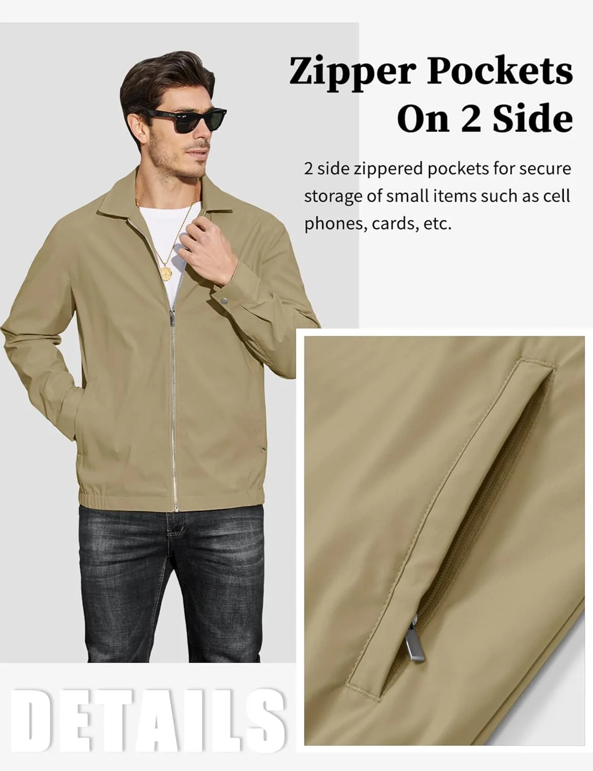 MAGCOMSEN Men's Lightweight Jackets Full Zip Up Light Coat Laydown Collar Jacket Casual Windbreaker Jacket with Zip Pockets