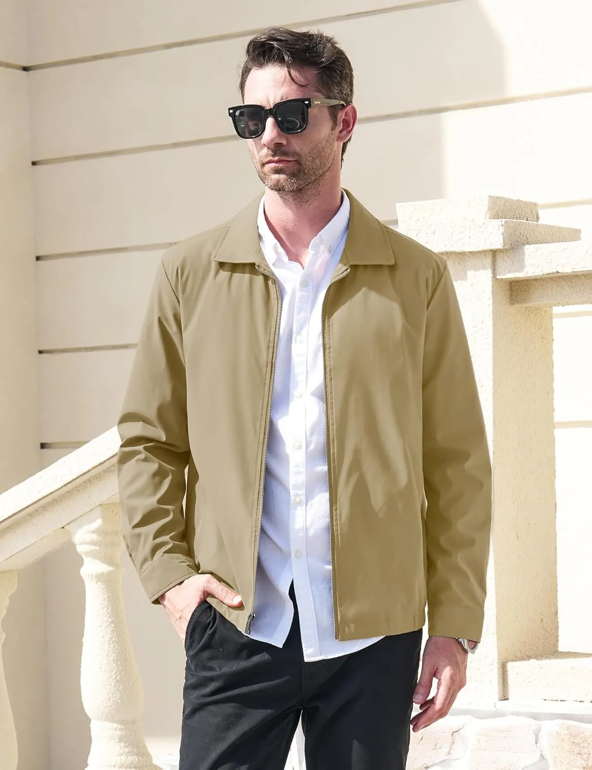 MAGCOMSEN Men's Lightweight Jackets Full Zip Up Light Coat Laydown Collar Jacket Casual Windbreaker Jacket with Zip Pockets