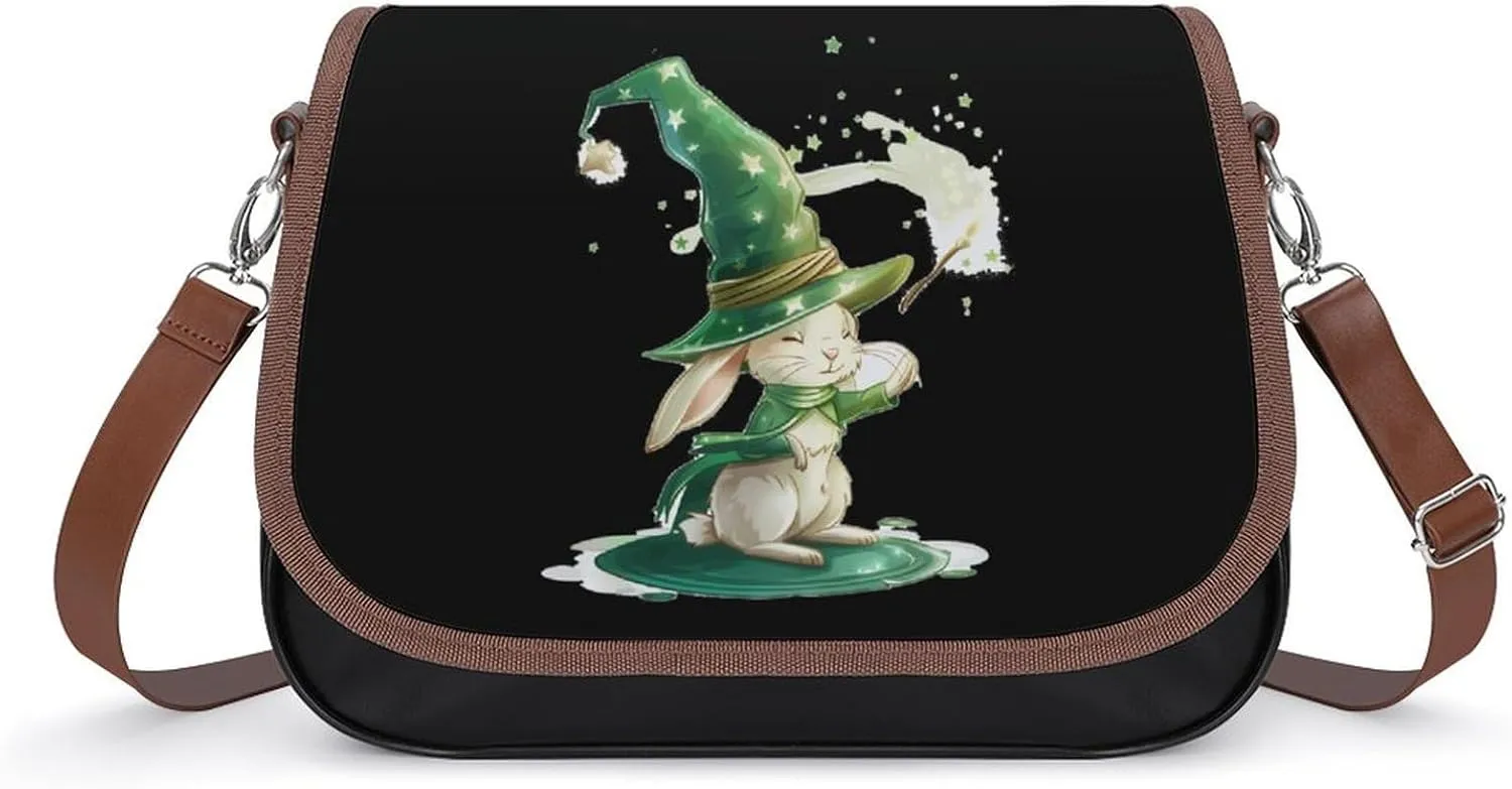 Magic Rabbit Crossbody Bags for Women PU Leather Tote Bag Purse Shoulder Bag for Travel Office