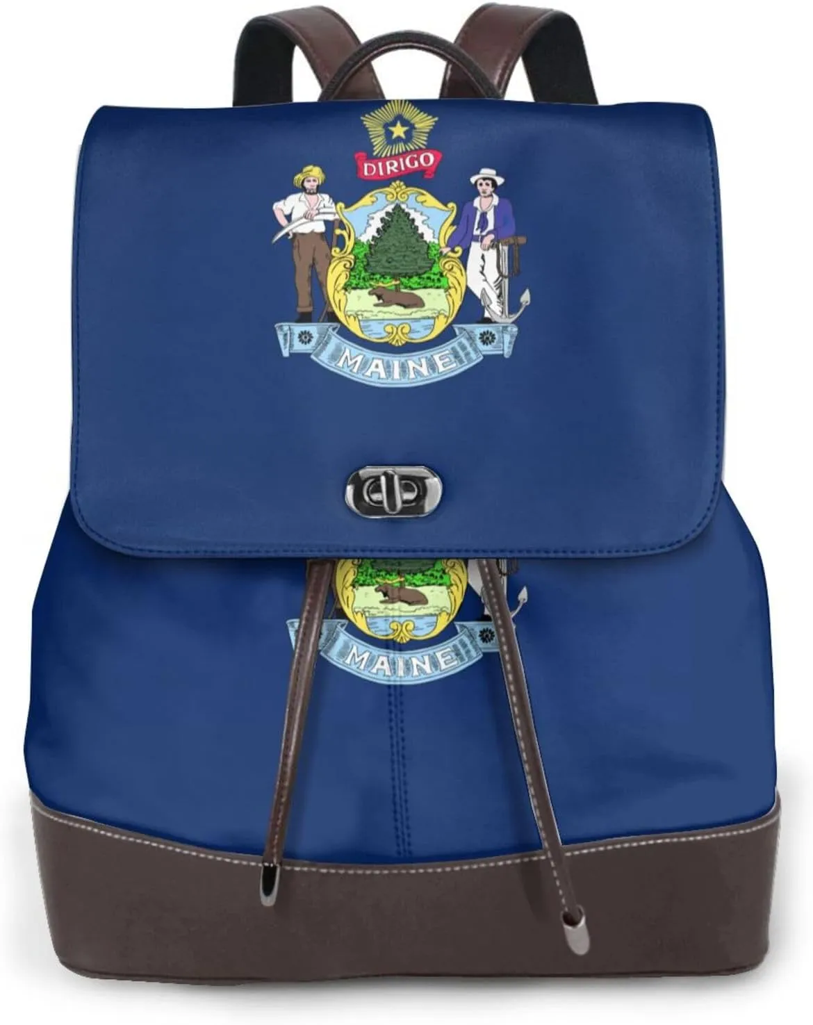 Maine State Flag Print Leather Women'S Backpack Travel Bag Ladies Versatile Small Backpack Business Leisure