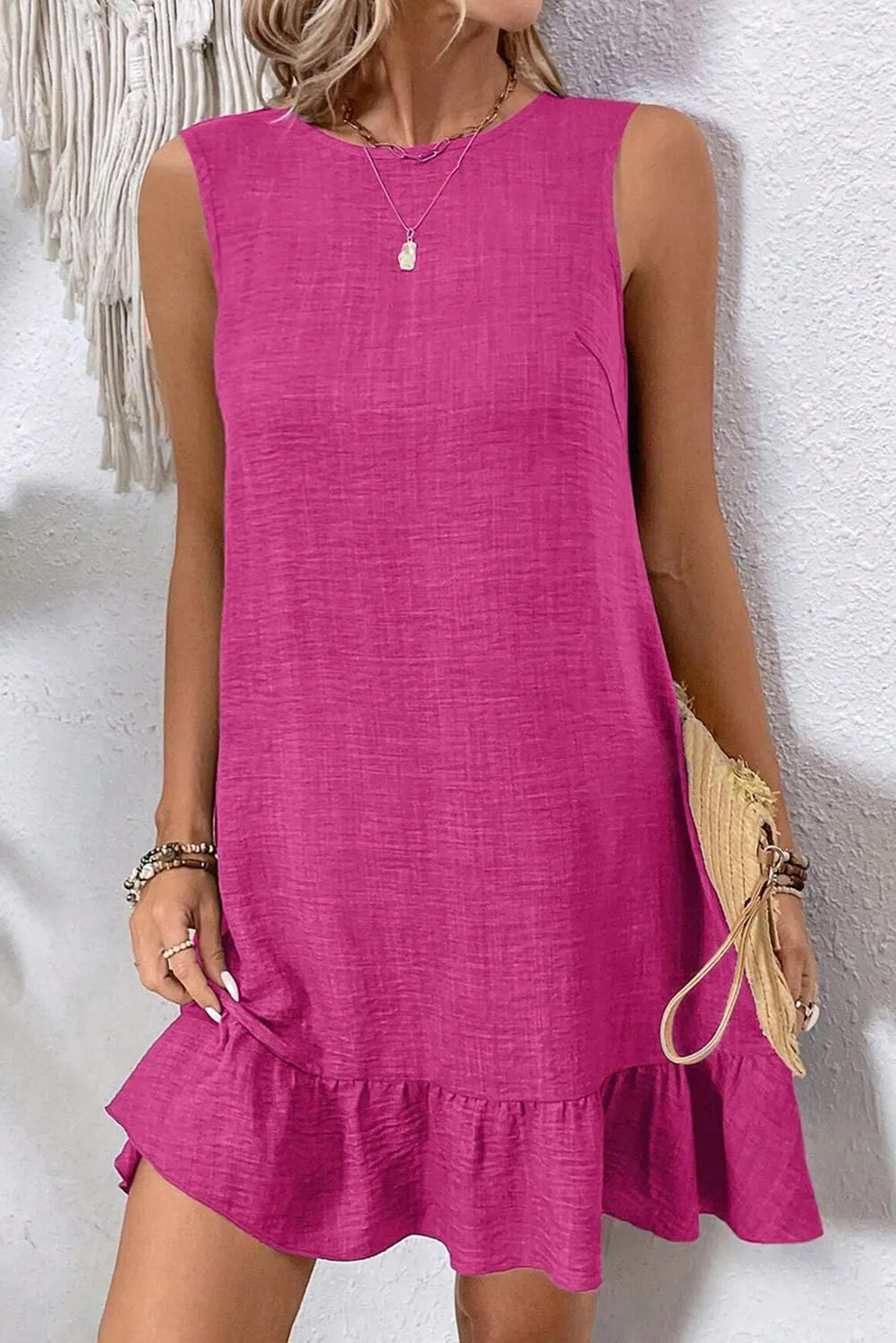 MARZXIN Women's 2025 Summer Dresses Casual Knot Scoop Back Ruffle Hem Sleeveless Mini Dress