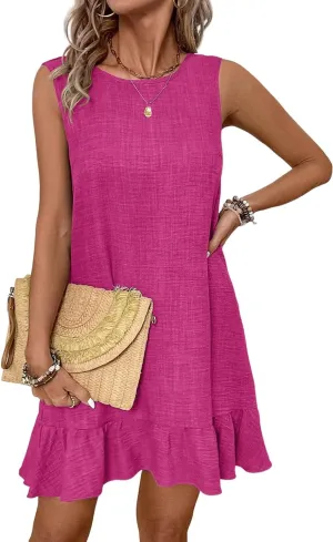 MARZXIN Women's 2025 Summer Dresses Casual Knot Scoop Back Ruffle Hem Sleeveless Mini Dress