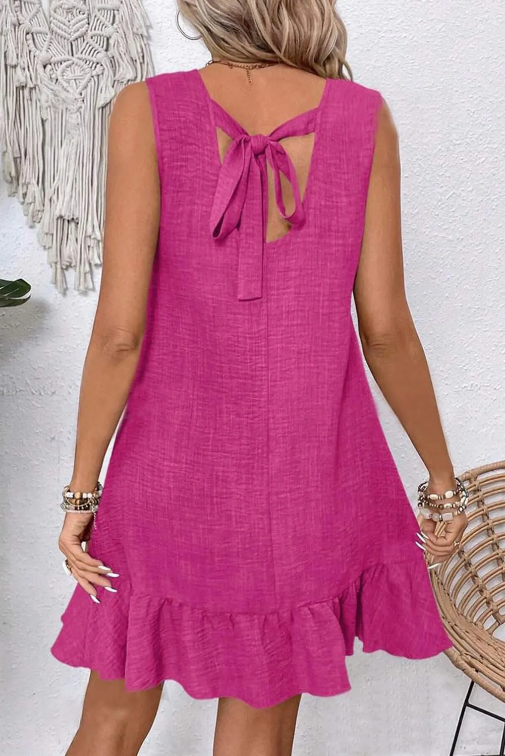 MARZXIN Women's 2025 Summer Dresses Casual Knot Scoop Back Ruffle Hem Sleeveless Mini Dress