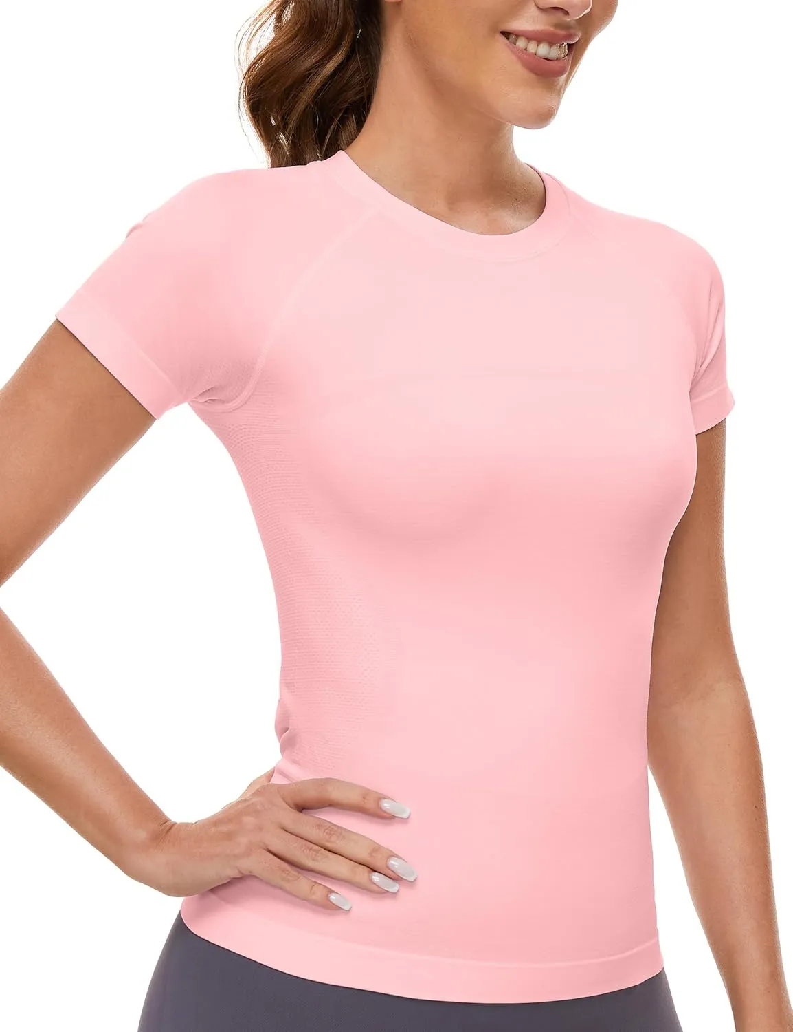 MathCat Workout Shirts for Women Short Sleeve Seamless Yoga Athletic Tees Sports Breathable Gym Athletic Tops