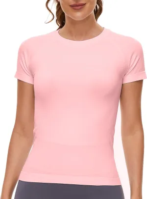 MathCat Workout Shirts for Women Short Sleeve Seamless Yoga Athletic Tees Sports Breathable Gym Athletic Tops