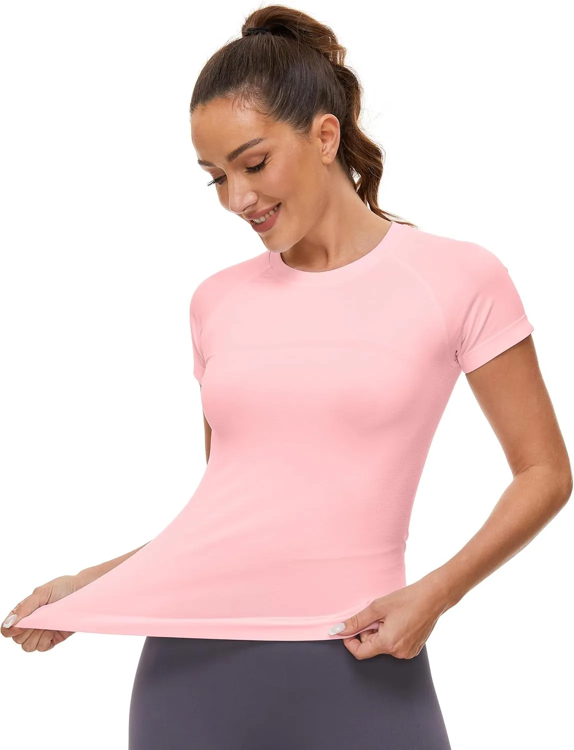 MathCat Workout Shirts for Women Short Sleeve Seamless Yoga Athletic Tees Sports Breathable Gym Athletic Tops