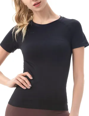 MathCat Workout Shirts for Women Short Sleeve Seamless Yoga Athletic Tees Sports Breathable Gym Athletic Tops