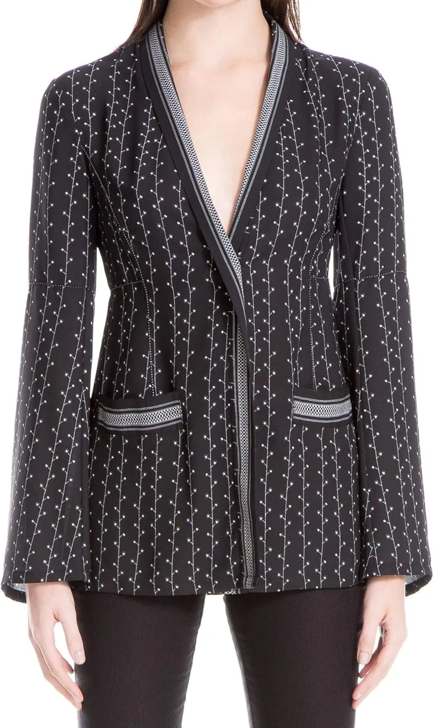 Max Studio London Womens Seraphine Printed Lightweight Button-Down Top Black M