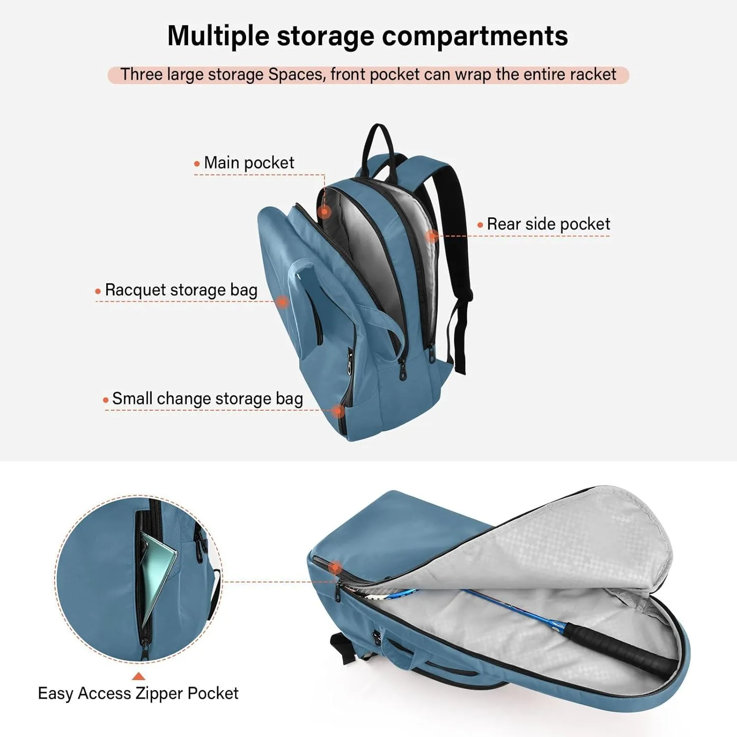 MCHIVER Tennis Bags for Men Women Tennis Backpack Hold 2 Rackets Pickleball Padel Bags 11.81 * 7.87 * 17.11in