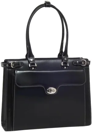 McKlein 15" Leather Laptop Briefcase- WINNETKA- Black