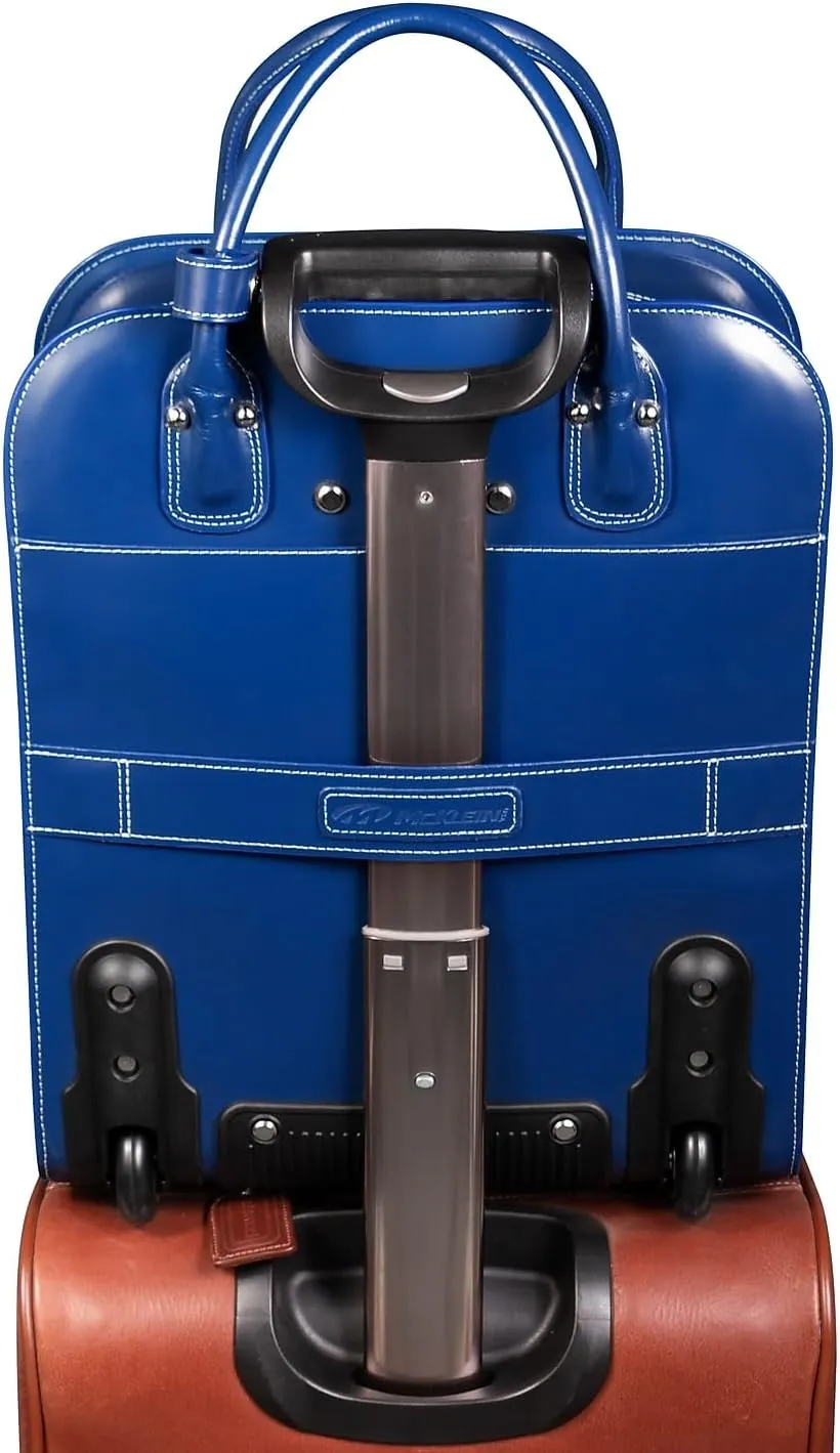 McKlein 15" Leather Vertical Wheeled Ladies' Laptop Briefcase- UPTOWN- Navy