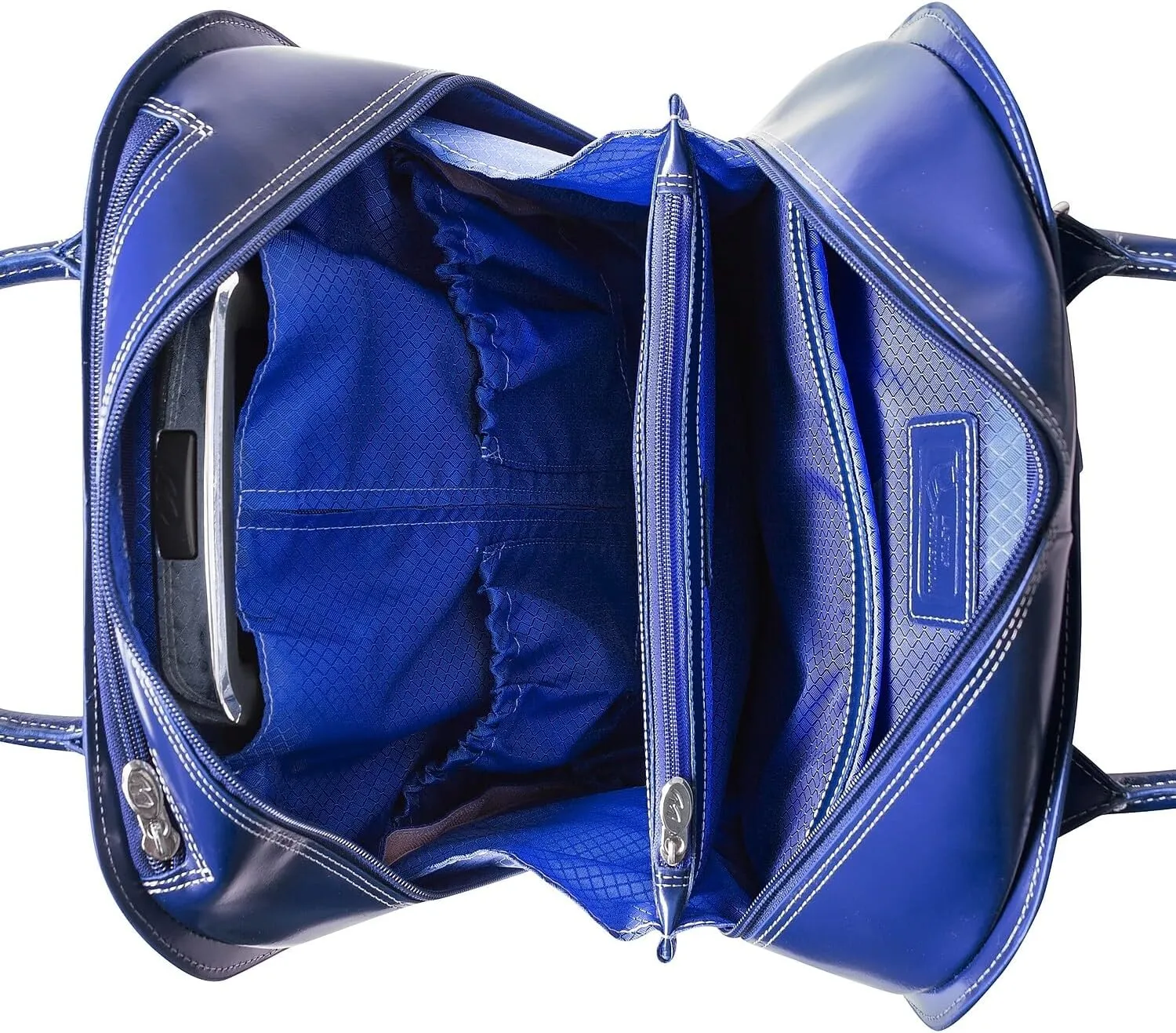 McKlein 15" Leather Vertical Wheeled Ladies' Laptop Briefcase- UPTOWN- Navy