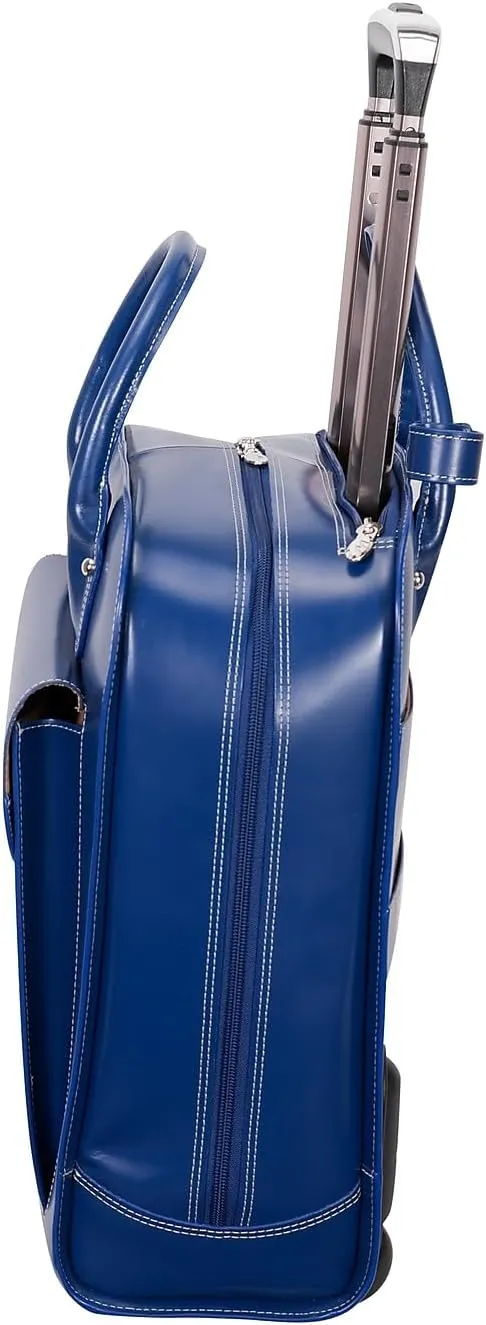 McKlein 15" Leather Vertical Wheeled Ladies' Laptop Briefcase- UPTOWN- Navy