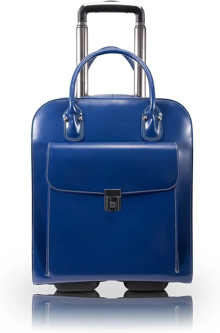 McKlein 15" Leather Vertical Wheeled Ladies' Laptop Briefcase- UPTOWN- Navy