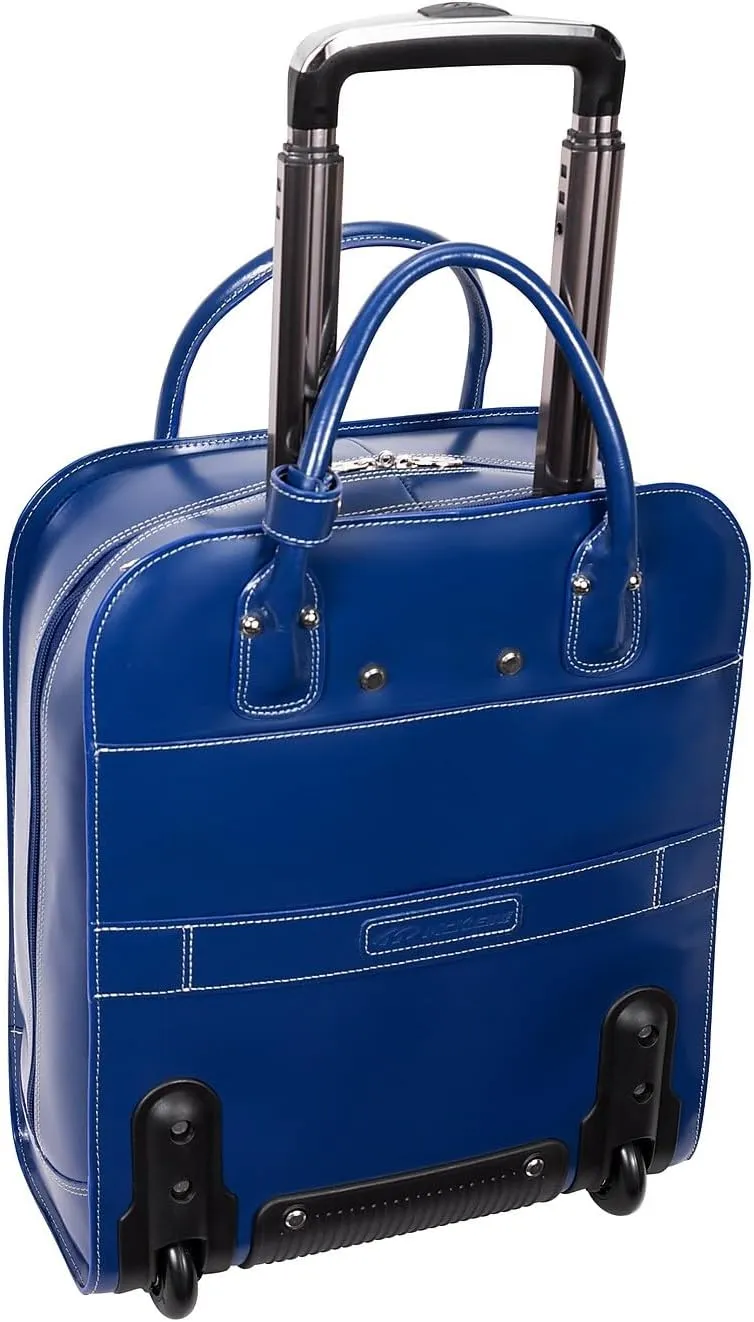 McKlein 15" Leather Vertical Wheeled Ladies' Laptop Briefcase- UPTOWN- Navy