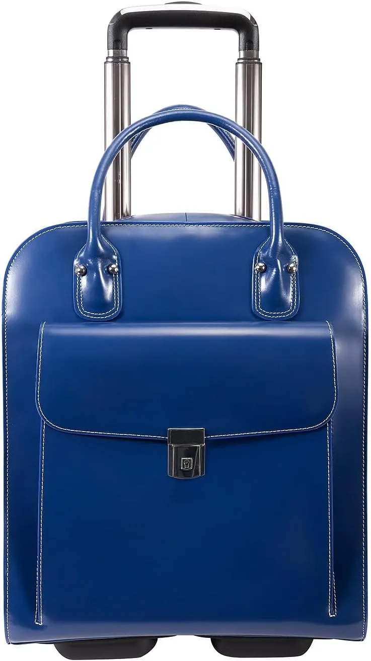 McKlein 15" Leather Vertical Wheeled Ladies' Laptop Briefcase- UPTOWN- Navy