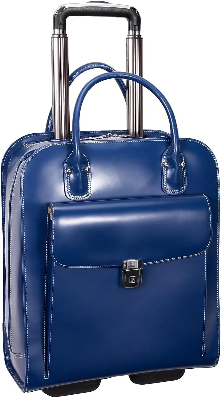 McKlein 15" Leather Vertical Wheeled Ladies' Laptop Briefcase- UPTOWN- Navy
