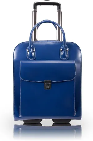 McKlein 15" Leather Vertical Wheeled Ladies' Laptop Briefcase- UPTOWN- Navy
