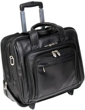 McKlein 17" Leather Patented Detachable -Wheeled Laptop Briefcase- GOLD COAST- Black