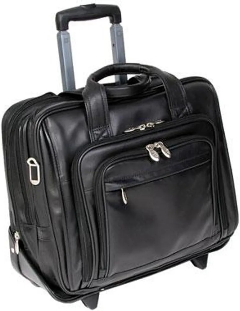McKlein 17" Leather Patented Detachable -Wheeled Laptop Briefcase- GOLD COAST- Black