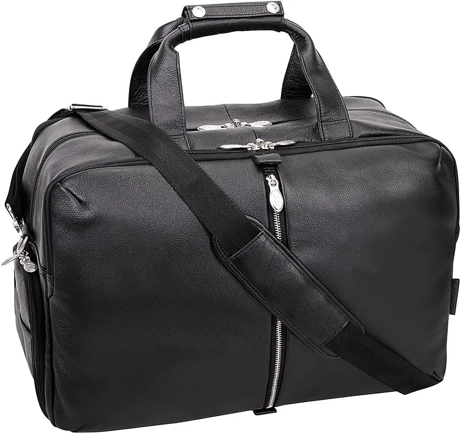 McKLEIN 19" Leather, Triple Compartment, Carry-All, Travel, Laptop Duffel- AVONDALE- Black