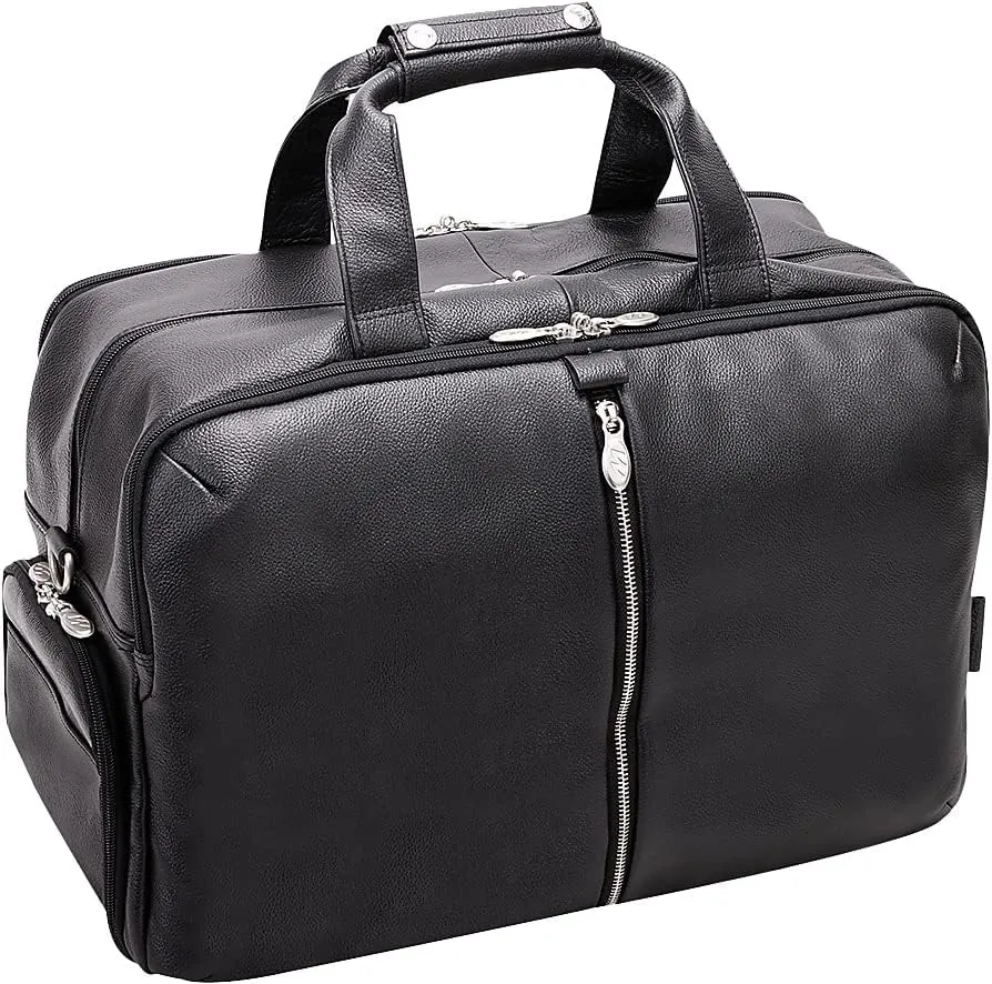McKLEIN 19" Leather, Triple Compartment, Carry-All, Travel, Laptop Duffel- AVONDALE- Black