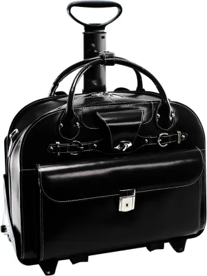 McKleinUSA ROSEVILLE 96645 Leather Fly-Through™ Checkpoint-Friendly Detachable-Wheeled Ladies' Briefcase, Black, 18"x8.75"x14.5"