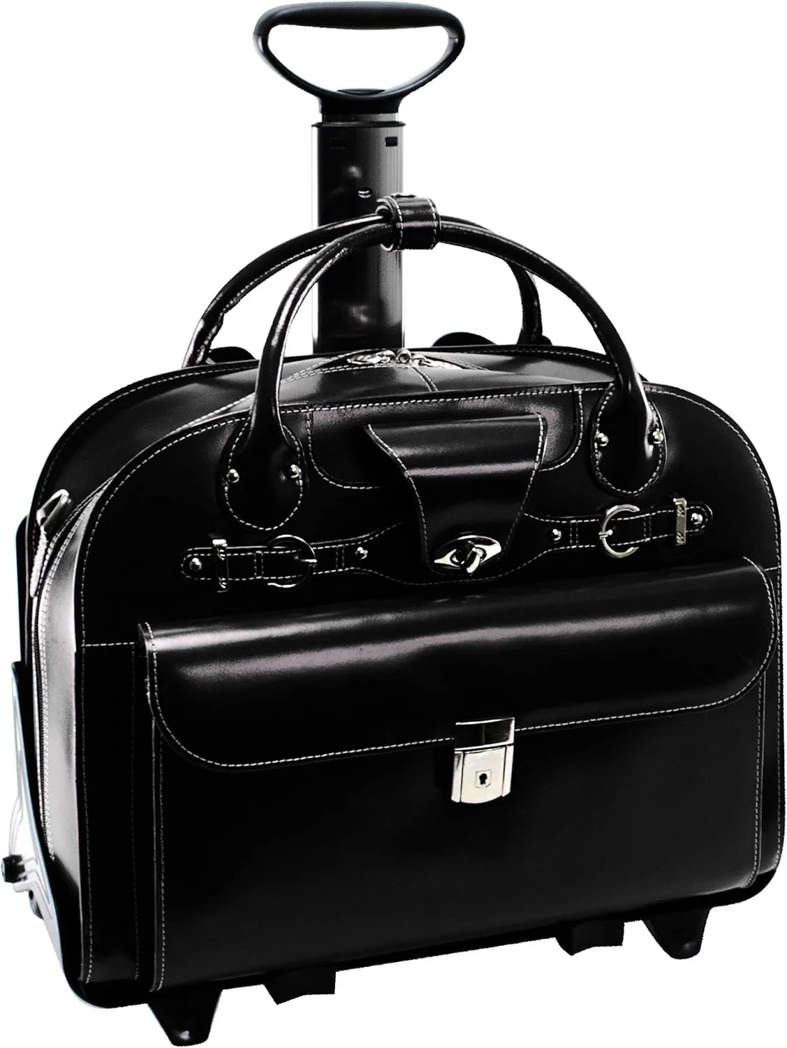 McKleinUSA ROSEVILLE 96645 Leather Fly-Through™ Checkpoint-Friendly Detachable-Wheeled Ladies' Briefcase, Black, 18"x8.75"x14.5"
