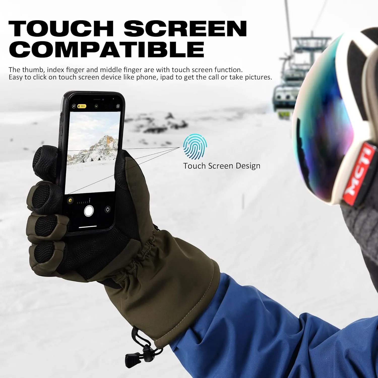 MCTi Waterproof Mens Ski Gloves Winter Warm 3M Thinsulate Snowboard Snowmobile Cold Weather Gloves