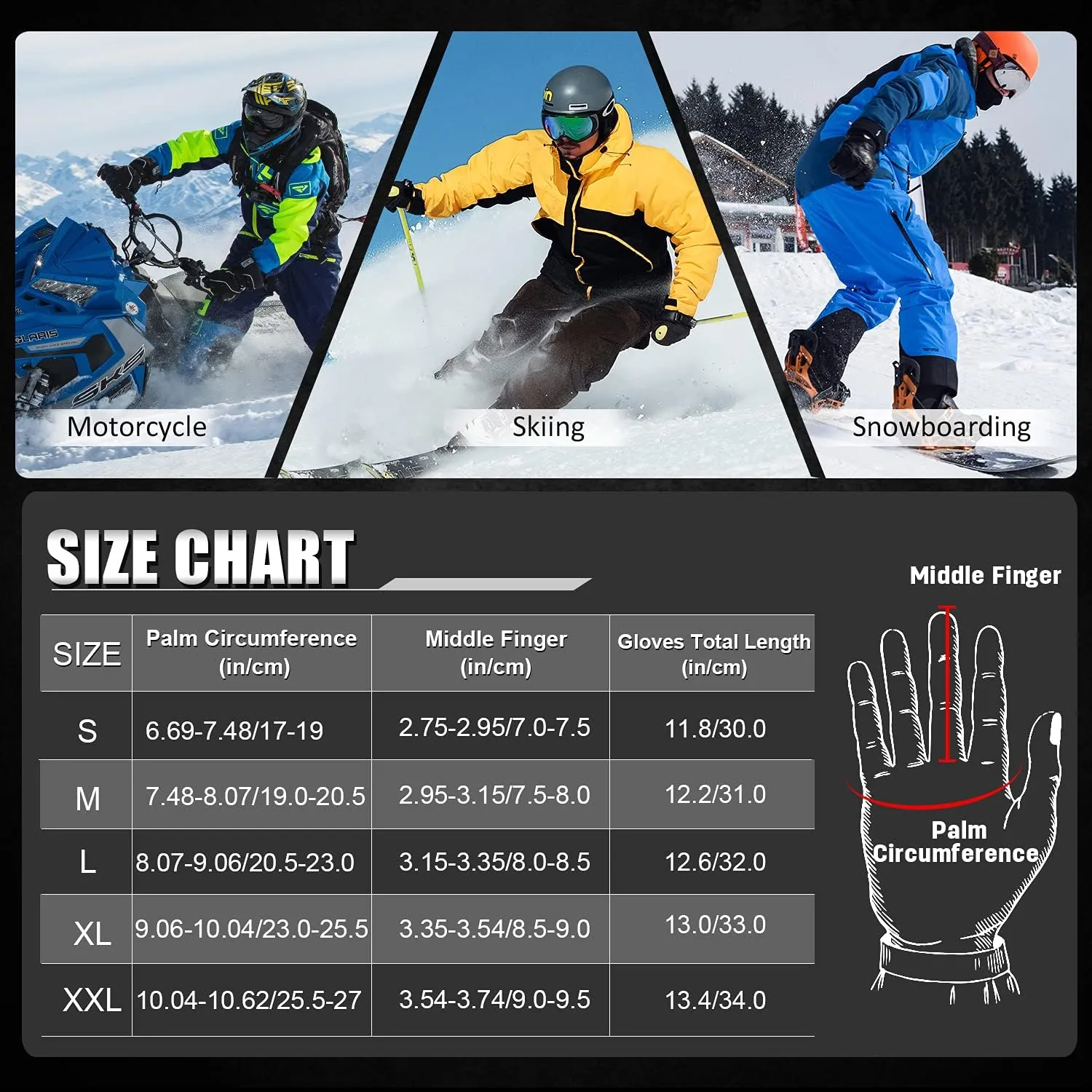 MCTi Waterproof Mens Ski Gloves Winter Warm 3M Thinsulate Snowboard Snowmobile Cold Weather Gloves
