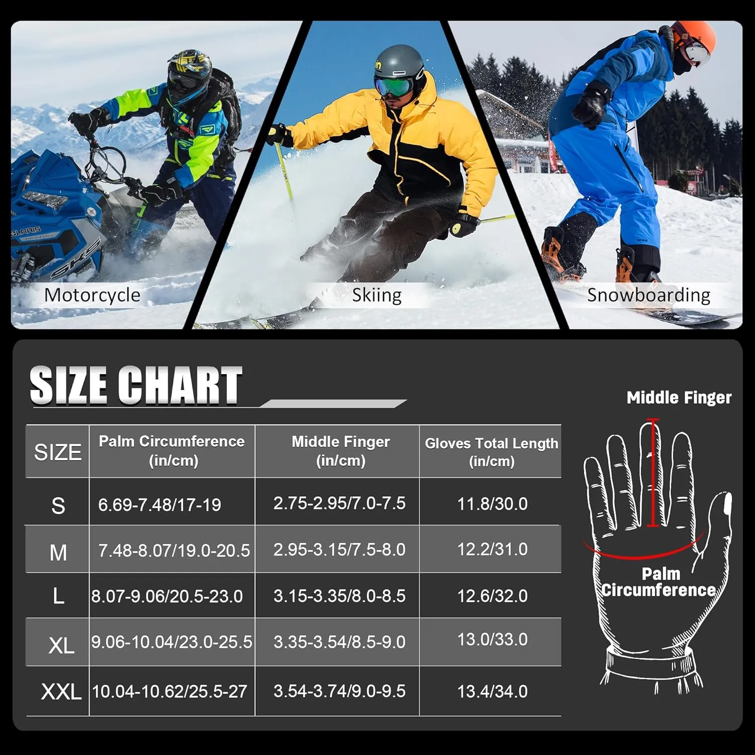 MCTi Waterproof Mens Ski Gloves Winter Warm 3M Thinsulate Snowboard Snowmobile Cold Weather Gloves