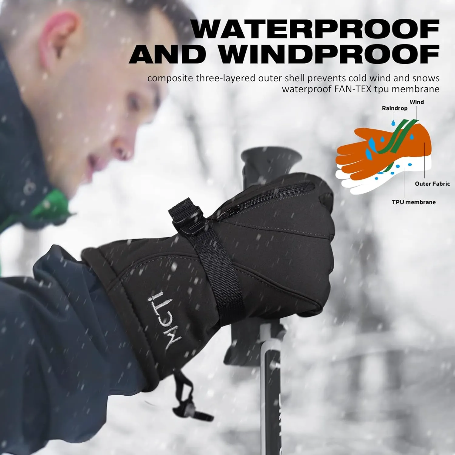 MCTi Waterproof Mens Ski Gloves Winter Warm 3M Thinsulate Snowboard Snowmobile Cold Weather Gloves