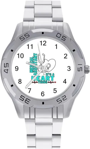 Medical Assistant Heart Simple Wrist Watches for Men Silver Casual Big Face Dress Watch Easy to Read