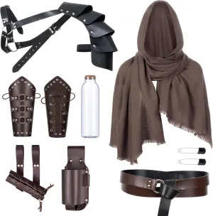 Medieval Knight Leather Belt Shawl Men Renaissance Half Shoulder Cape Scarf Buckle Bracers Retro Magic Cork Potion Bottle Sword Frog Accessories(Type6)