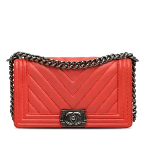 Medium Calfskin Chevron Boy Flap