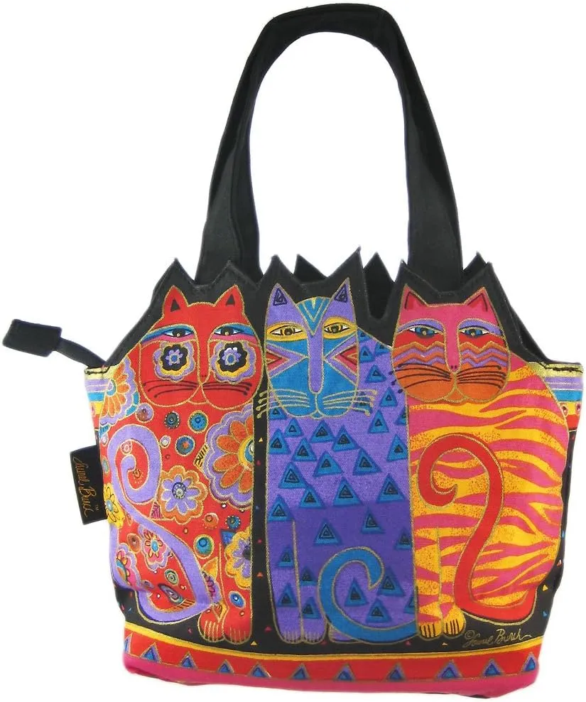 Medium Tote Zipper Top 12x3.5x8.5-Tres Gatos - Red, Orange & Blue