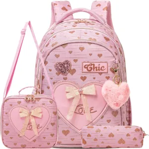 Meetbelify Kids Backpacks for Girls Backpacks for School Kids Canvas Travel Laptop Backpack with Lunch Box for Elementary Students Girls Back to School Bookbag Ages 8-10