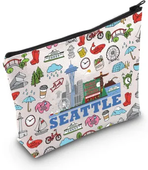 MEIKIUP Seattle Travel Makeup Bag Seattle Gift Seattle Landmarks Zipper Pouch Bag Seattle Souvenir for Seattle Traveller (Seattle bag)