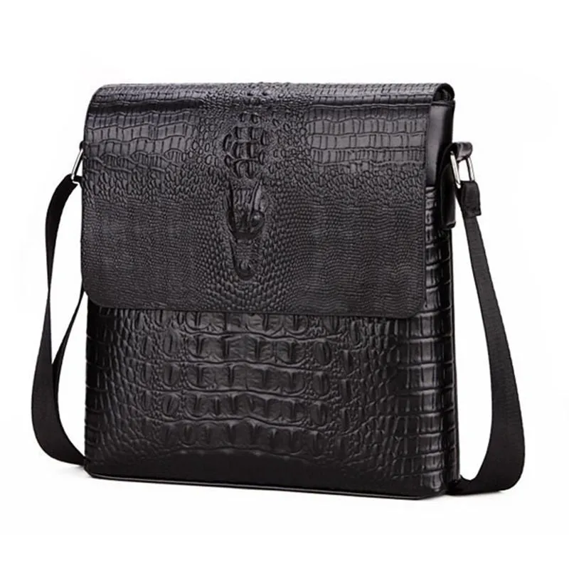 Men Alligator New For Crossbody Bags Helpful Flap Shoulder Bag bolsa(Black) Business Bag Pattern Crocodile Adjustable Messenger Men's