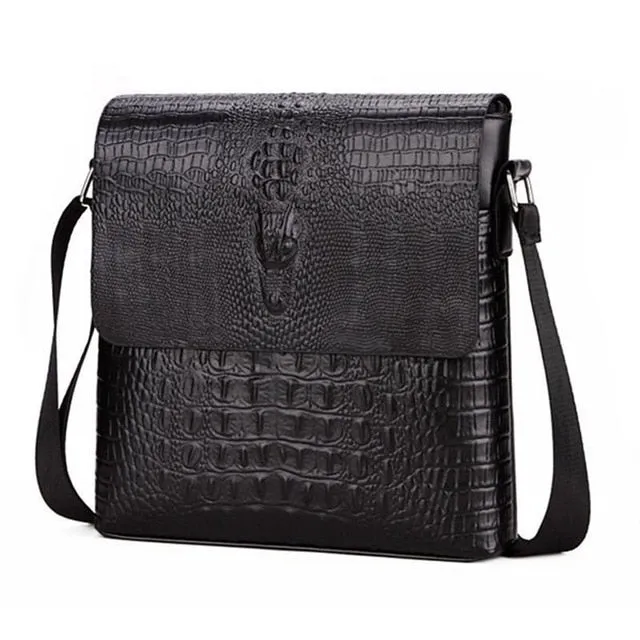 Men Alligator New For Crossbody Bags Helpful Flap Shoulder Bag bolsa(Black) Business Bag Pattern Crocodile Adjustable Messenger Men's