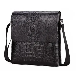 Men Alligator New For Crossbody Bags Helpful Flap Shoulder Bag bolsa(Black) Business Bag Pattern Crocodile Adjustable Messenger Men's